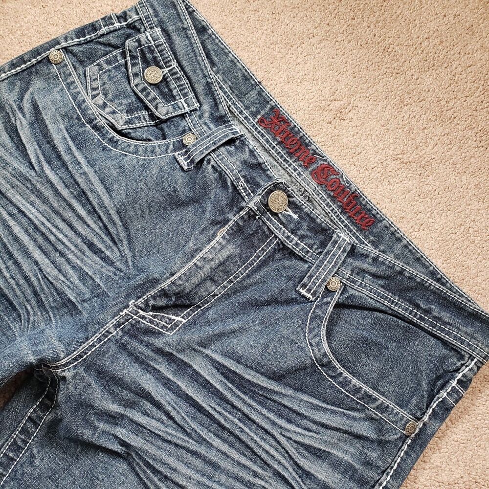 Xtreme Couture Cross Pocket Size 36x32(FITS 37x32) Mens Bootcut Denim Jeans - Picture 3 of 16